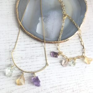 Colar e Pulseira 4  Pedras Brutas