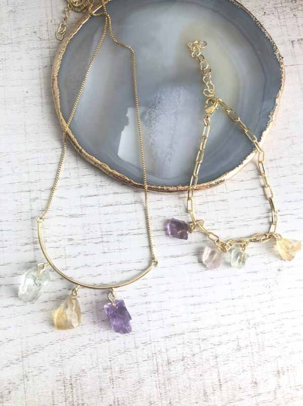 Colar e Pulseira 4  Pedras Brutas