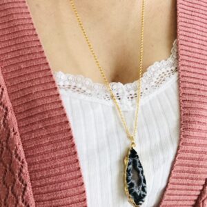 Colar Geodo de Ágata Preta Natural