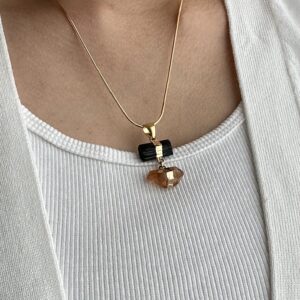 Colar Duplo – Turmalina e Quartzo Laranja
