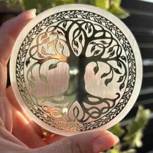 Placa de Selenita com Gravação Árvore da Vida (Dourada)