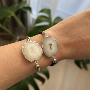 Pulseira Cordão Ajustável com Geodo de Ágata Natural