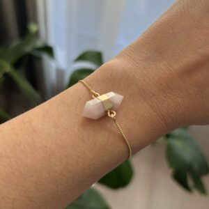 Pulseira Corrente Ajustável Quartzo Rosa Ponta Dupla