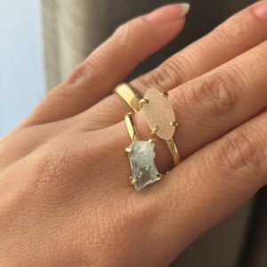 Anel Dual Água-Marinha & Drusa de Ágata – Equilíbrio, Calmaria e Proteção Natural