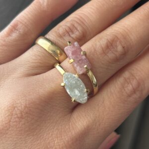 Anel Dual com Drusa de Ágata e Turmalina Rosa para Proteção e Equilíbrio Energético