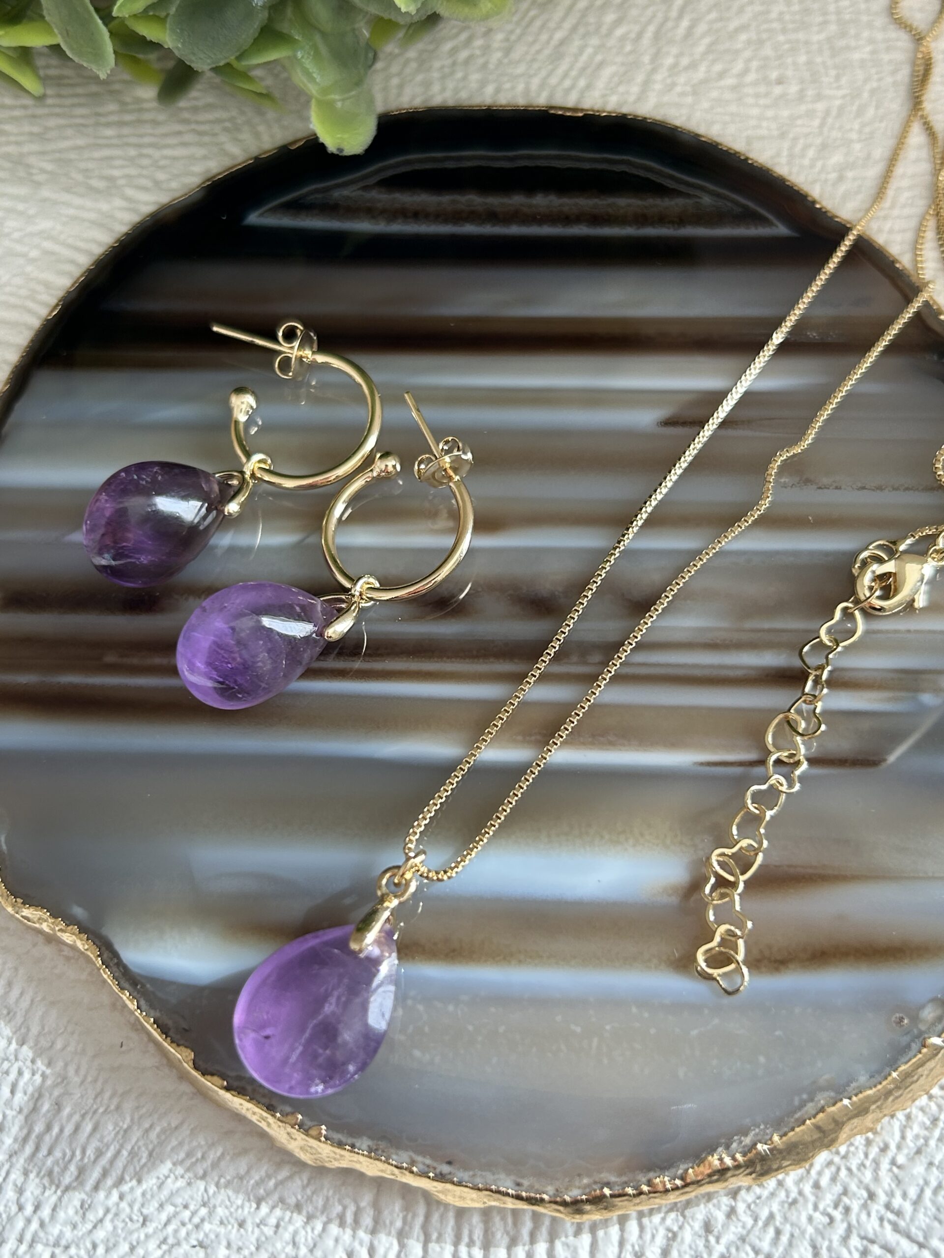 Conjunto Ametista com Brinco de Argola – Proteção, Intuição e Harmonia