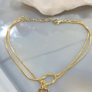 Pulseira de Selenita Natural em Corrente Snake Dupla Dourada