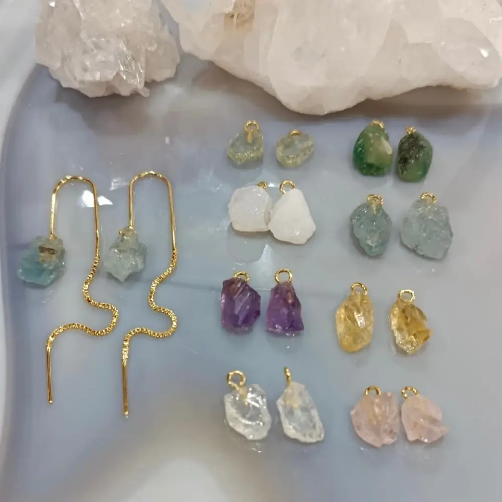 Brinco Fio Longo com Cristal Natural Bruto