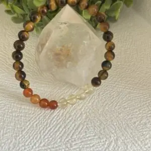 Pulseira Olho de Tigre, Citrino e Cornalina – Prosperidade, Coragem e Vitalidade